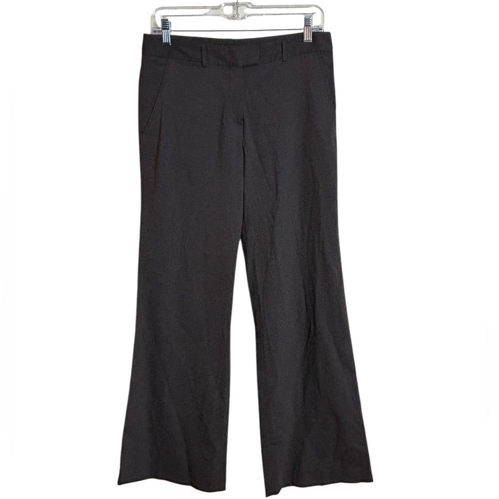 Vintage 90's Theory Emery MTS Linen Blend Brown Low Rise Flare Leg Dress Pants 4